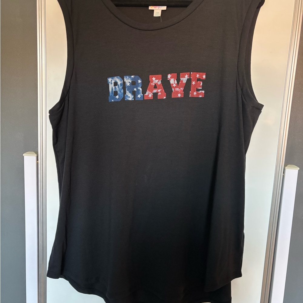 LuLaRoe Black Cocoa tank top with Red, White, and Blue Brave 2xl